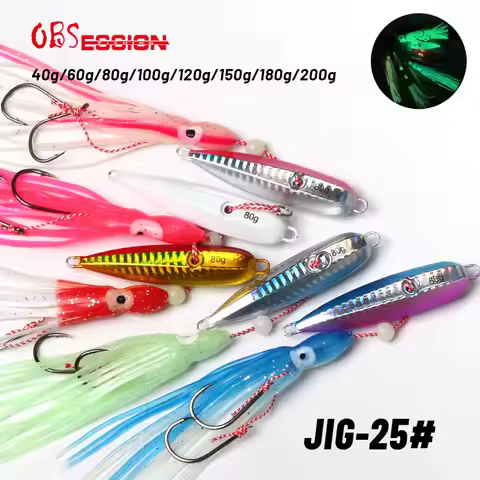OBSESSION J25 Inchiku Squid Lure Metal Slow Jig Bait Head Skirts Hook 40g-200g Sinking Saltwater Sea