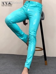 ﹍ Calças de lápis couro elásticas do falso masculino calças sexy espelho liso clubwear noturno tamanho grande 6XL