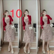 (Ready stock) One Set 2pcs cardigan+Dress Premium Vietnam Clothes