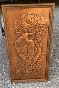 義大利1920年（老外描述）手工錘打製作，銅皮穆夏作品，實木