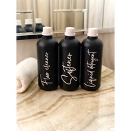 1L BLACK bottle White sticker gold font new 1000ML aesthetic bottle refill laundry room soap holder 