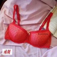 MERAH H&M Original Red Lace Bra 36C Comfortable Underwire Support Bra for Women