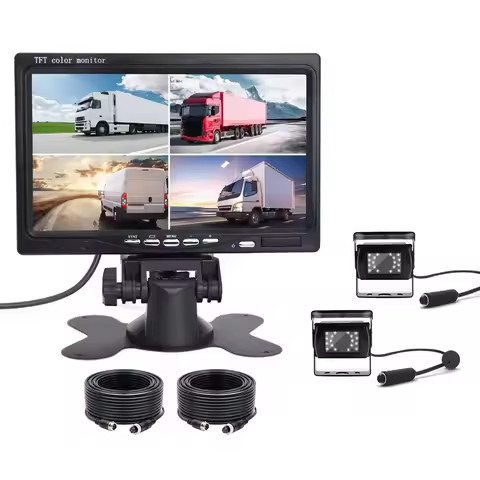 iPoster 7 Inch IPS Screen Qaud Monitor Split Screen 12v 24v 2x 4PIN Rear View Reversing Cameras CCD 