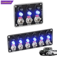 LOVETOUCH Car 3/6 Gang Rocker Switches Panel 12V/24V Replaceable Fuse Holder With Light For Camping 