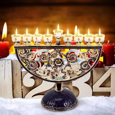 Hanukkah Menorah 9 Branches K18x16x7 8CM Metal Candlestick Tealight Stand Desktop Decor Party Xmas H