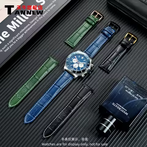 Green Cowhide Leather Watch Band Replacement for Breitling Navitimer B01 / Superocean Avenger Series