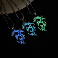 Diha Photosensitive Couple Necklace Wolf Dragon Flame Chain Pendant for Men Women Ins Hip Hop
