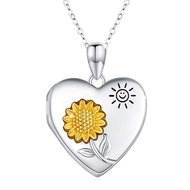 JUSTKIDSTOY Sunflower Locket Necklace You are My Sunshine Necklace 925 Sterling Silver Heart Locket 