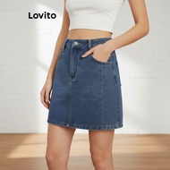 Lovito Women's Plain Washed Denim Skirt Casual A-Line Skirt L100MD522