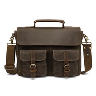 AUGUR New Style Retro Crazy Horse Leather Men's Bag Oil Wax Laptop Canvas Bag Men's Shoulder Bag Wat