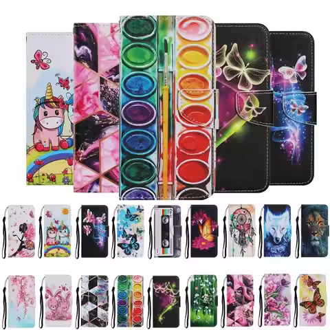 Leather Case For Huawei Y5P Y6P Y7P Y7P Y5 Y6 P Smart Z 2019 2020 Butterfly Animal Painted Book Stan