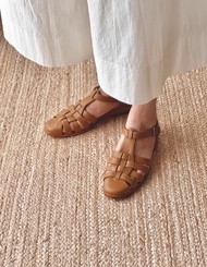 柔軟細膩小羊皮 復古羅馬涼鞋 全手工編織 棕