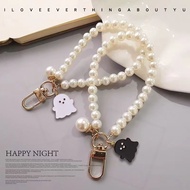 cute matching white black ghost bead keychain for phone wrist strap couple / handphone accessories p
