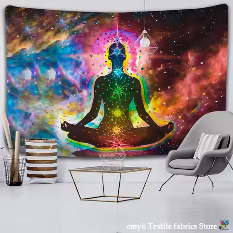 Indian Buddha Statue Meditation 7 Chakra Tapestry Wall Hanging Mandala Tapestries Wall Cloth Psyched