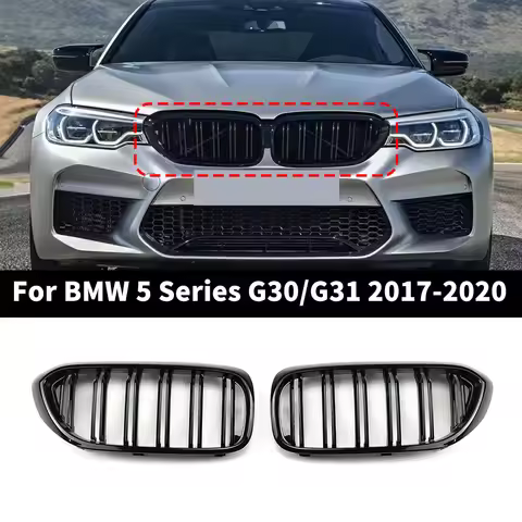 Front Bumper Grill For BMW 5 Series M5 G30 G31 520i 530i 540i ABS 2-Slat Gloss Black Front Kidney Gr