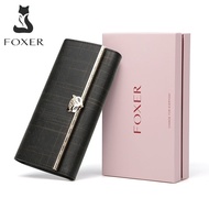 FOXER Brand Womens Split Leather Long Wallet Lady Luxury Clutch Bag Coin Bag Female Fashion Credit C