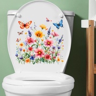 29x29cm Self-Adhesive Toilet Stickers with Modern Flower and Butterfly Design for Bathroom Home Deco