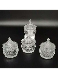 4入組歐式水晶玻璃糖果罐蠟燭收納盒零食容器珠寶盒玻璃罐蒙古包造型