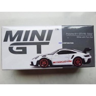Mini GT Porsche 911 GT3 RS Weissach Package white with pyro red Mini GT Porsche 911 GT3 RS Weissach 