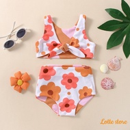 Girls Flower Print Bikini Set 2-piece Swimsuit Kids Summer Beach Bathing Swimwear