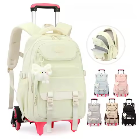 Kids School Backpack with Wheels Rolling Backpack for Girls Student Backpack 2/6 Wheels Trolley Scho