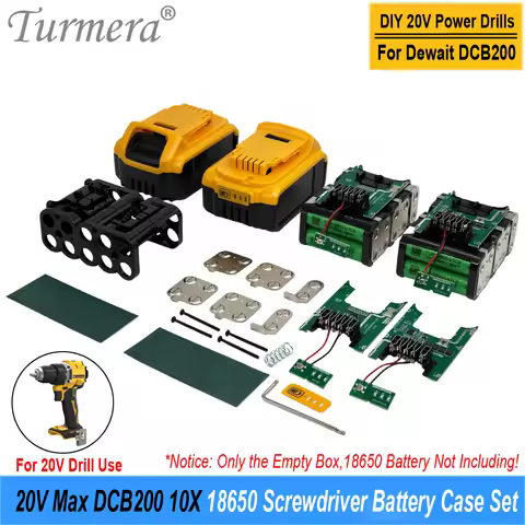 Turmera 20V Max DCB200 10x 18650 Battery Case with BMS Weld Nickel for Power Drills and 18V 21V Scre