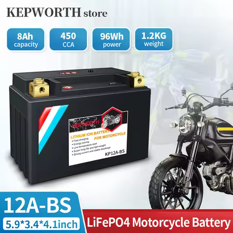 12A-BS ‎LiFePO4 Motorcycle Battery 12V 8Ah 450cca Powersports Battery Replacement for YTX12A-BS, ‎BT