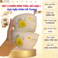 Set 2 Bát kèm Thìa Gốm Sứ Hình Dễ Thương. Bát Ăn Cơm Ăn Cháo Cho Bé Decor Bàn Ăn Quà Tặng Xinh