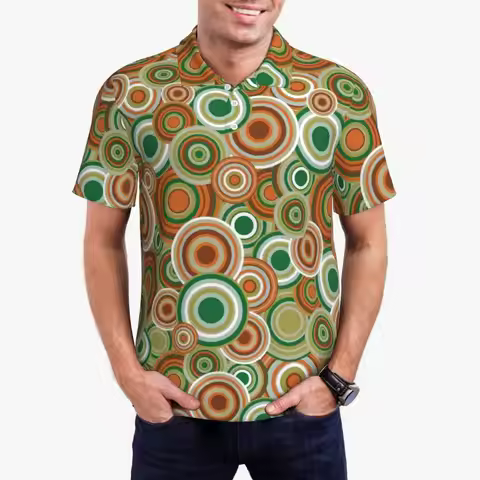 Vintage 70s Circles Casual Polo Shirts Psychedelic Pattern T-Shirts Short Sleeve Shirt Daily Fashion