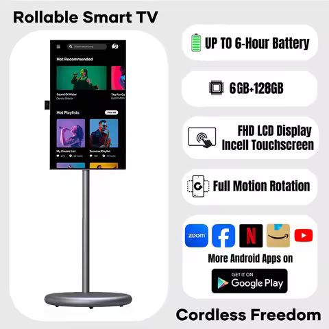 Movable 27 32 Inch Portable Smart Tv OFD Touch Screen Bestie Tv Android 15 Smart Mobile Tv For Tikto