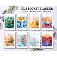 2026 A6 Pocket Planner | World’s Wonders 3D Collection | Mini Daily Planner | 4.1 x 5.8 in