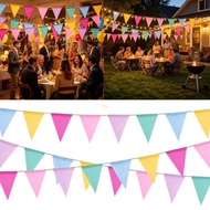 YU 48Pcs Decorative Cloth Pennants with 4 Ropes 6 6x5Inch Colored Triangle Flags