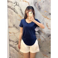 Women's Plain Basic V-Neck Pocket T-Shirt Women's Short-Sleeved T-Shirt Trendy Women's Tops Oval V-N