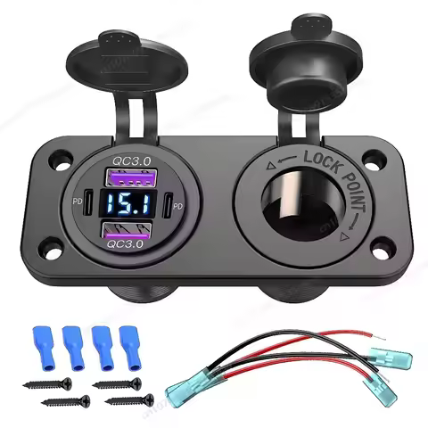 2 in 1 12V USB C Outlet Marine Panel 96W Car Charger Waterproof Dual PD & Dual QC3.0 USB Quick Charg