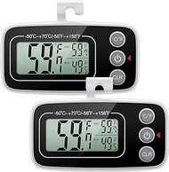 KeeKit Refrigerator Thermometer, 2 Pack Digital Freezer Thermometer, Upgraded Fridge Thermometer with Large LCD Display, Magnetic, Max/Min Record Function for Kitchen, Home, Restaurants - Black