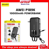Awei P189K 10000mAh Power Bank  | PD22.5W Fast Charger | Built in Cable | 5 in 1 Powerbank