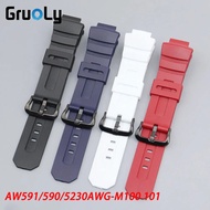 Rubber Watchband Suitable for Ca-sio AW591/590/5230AWG-M100 101 Men's Watch Strap 16mm Waterproof Re