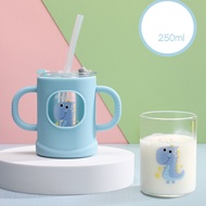 1 set of baby feeding cups, children's silicone microwave oven heated glass cups, baby milk cups with graduated straws
