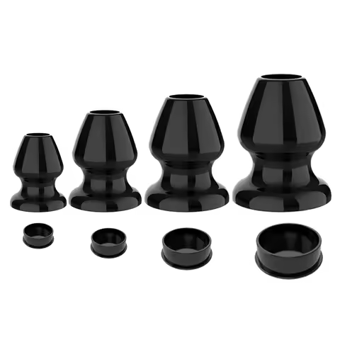 Black TPE Hollow Anal Plug Set with Caps - Tunnel Butt Plug for Gape Training Prostate Play & Advanc