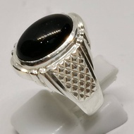 925 Pure Silver Black Agate Men's Ring. Cincin Perak Lelaki Dengan Batu Agate Hitam.