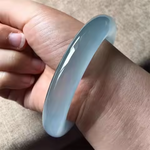 Ice Seed Jade Bracelet Blue Water Fat Round Bracelet Women's Sky Blue Frozen Sky Blue jade bracelet 