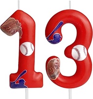 Baseball Birthday 13th Candles Number 13 Candle Cake Topper Cupcake Toppers Red Baseball Party Decor