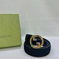 GUCCI 黑金麂皮皮帶