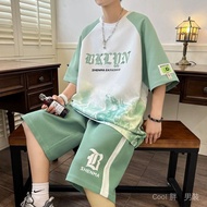 40-150kg13初高中学生短袖T恤男孩12-15岁青少年潮流帅气14大童夏装套装16fat boy set