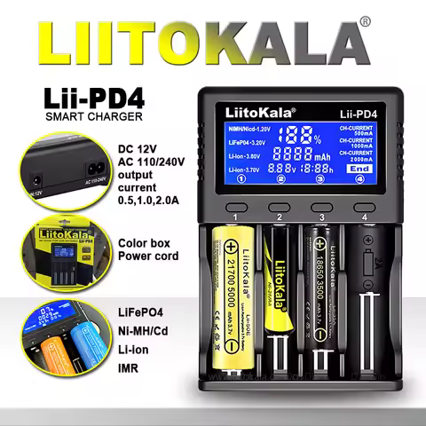 LiitoKala Lii-PD4/PD2 AC PD Charger LCD Fast Charging 4/2-Bay for 21700/18650/AA/AAA Multi-Protectio