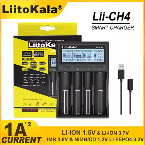 Liitokala Lii-CH4 1.5V AA AAA Li-Ion Batteria ricaricabile al litio Caricatore intelligente per batt