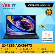 ASUS ZenBook Duo 14 UX482E-AKA264TS 14" Laptop (I5-1135G7, INTEL IRIS Xe, 8GB, 512GB SSD, W10+OPI, 2YW) FREE SLEEVE