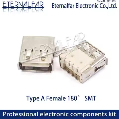 USB 2.0 Interface Connector Socket Type A Female 180 degree patch curling Patch Straight Bend Straig