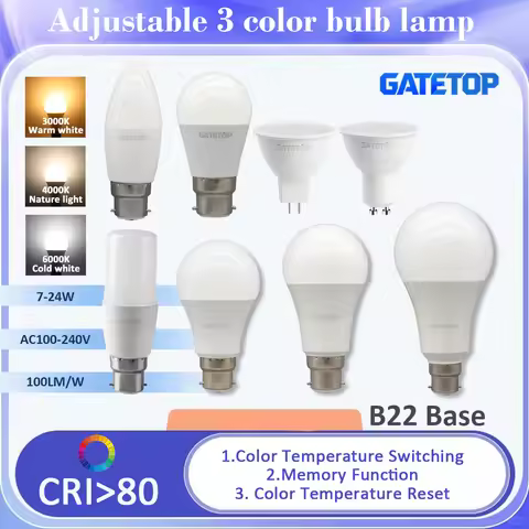 1-5-10-15-20Pcs GU10 GU5.3 B22 LED Tricolor Dimming Spotlights 7W-9W CCT Memory Function AC120V/220V