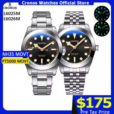 Cronos BB39 Mechanical Men Watch 39mm Automatic NH35 PT5000 SW200 Snow Hands Sapphire Glass Bushed B
